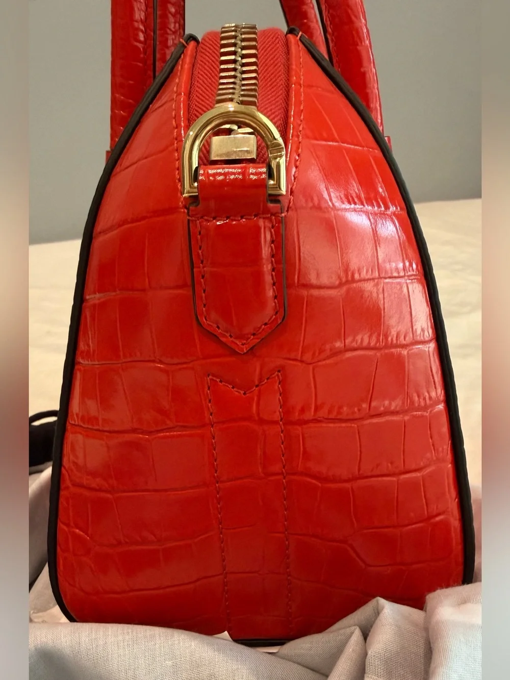 Givenchy Red Orange Croc-Embossed Antigona Mini Satchel
